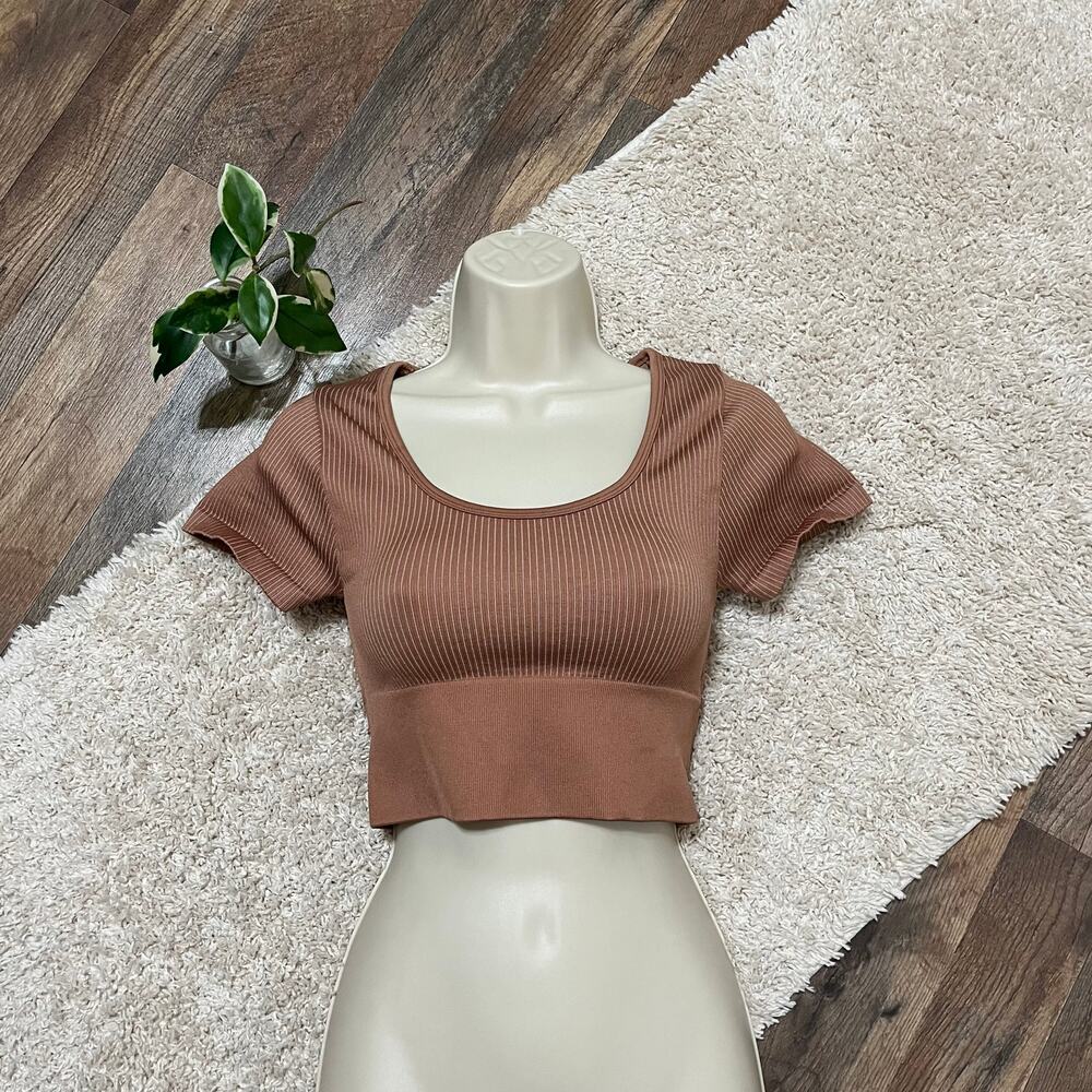 Offline by Aerie Size Small Brown Ribbed Scoop Neck Seamless Crop Top NWOT
